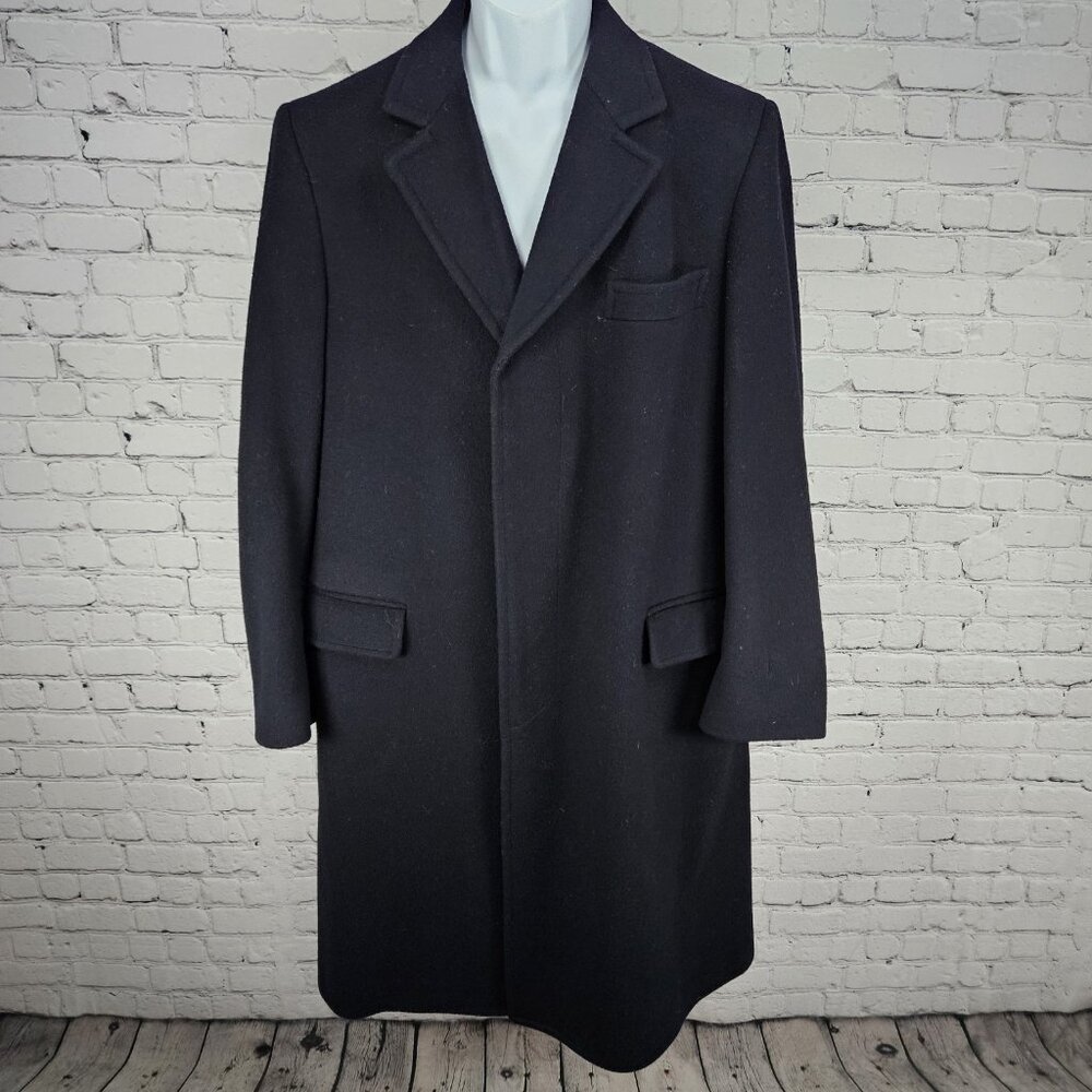 VTG Balmerino Navy Blue 100% Wool Buttoned Collared Lined Over Coat USA Small S